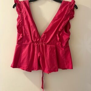 Zara Women's Ruffled V-Neck Top - Pink